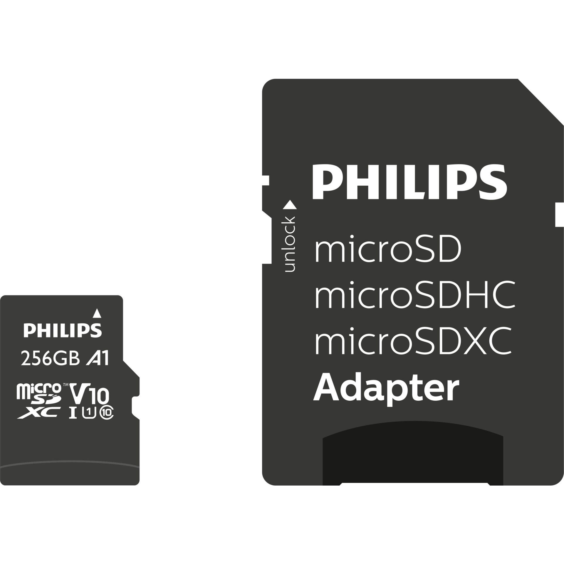 256 GB Philips microSDXC microSDXC Kit Speicherkarte, lesen: 80MB/s, schreiben: 30MB/s