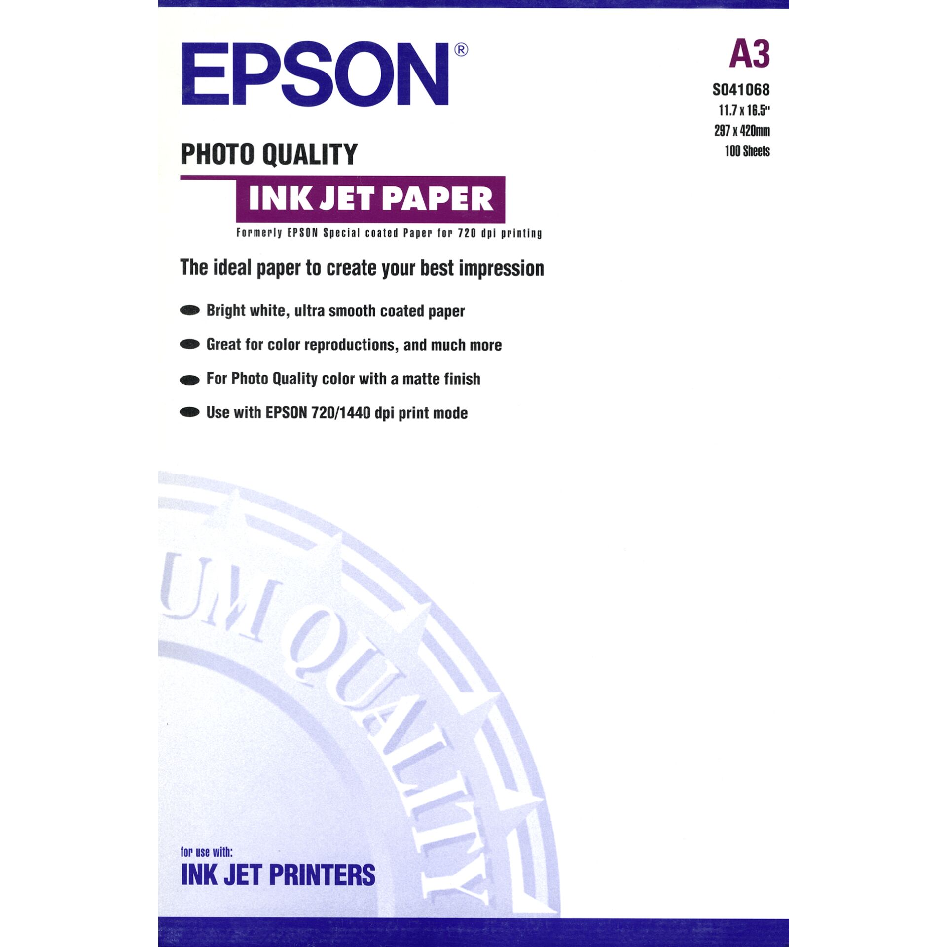 Epson Photo Quality Ink Jet Paper, DIN A3, 102 g/m, 100 Blatt