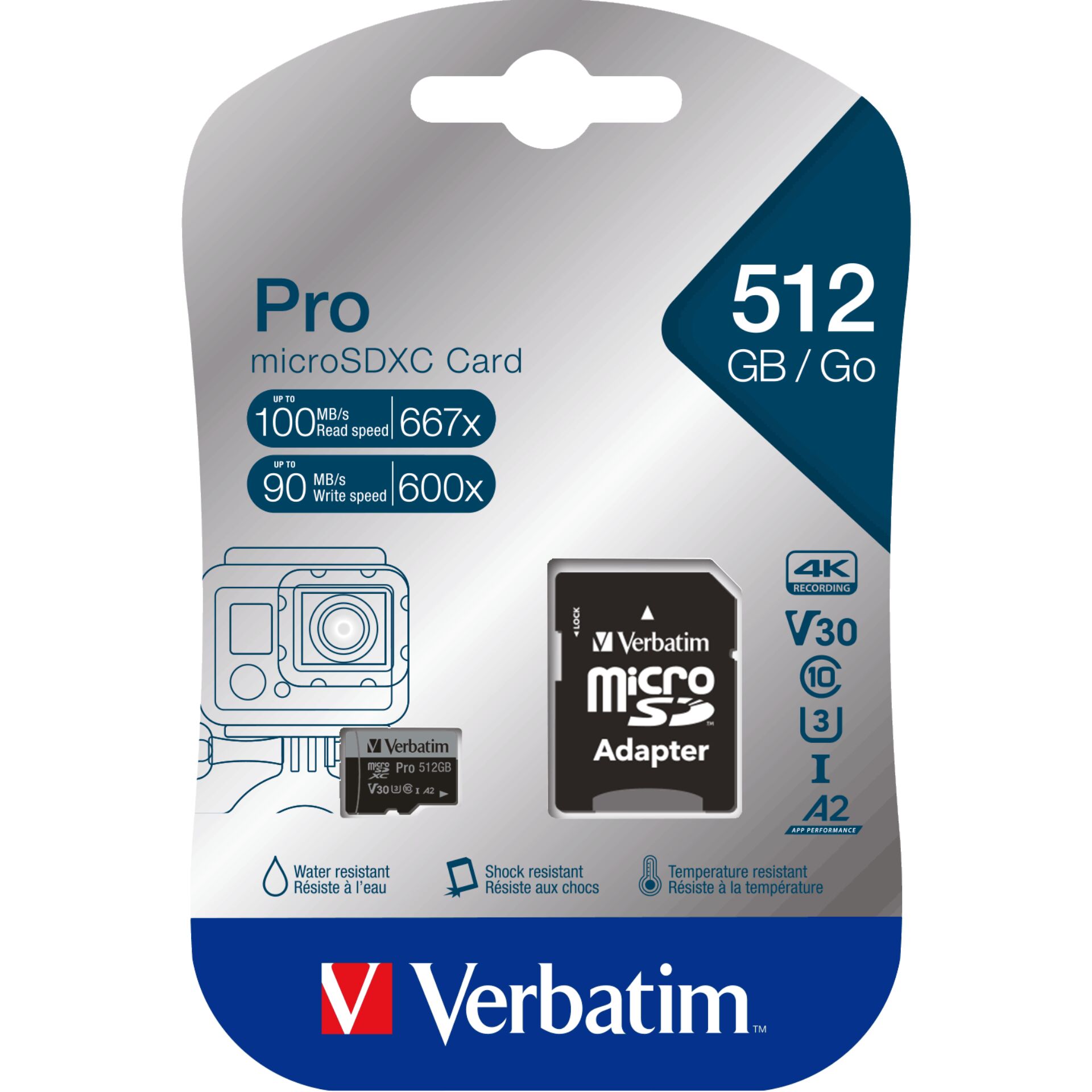 512 GB Verbatim Pro U3 microSDXC Kit Speicherkarte, lesen: 100MB/s, schreiben: 90MB/s
