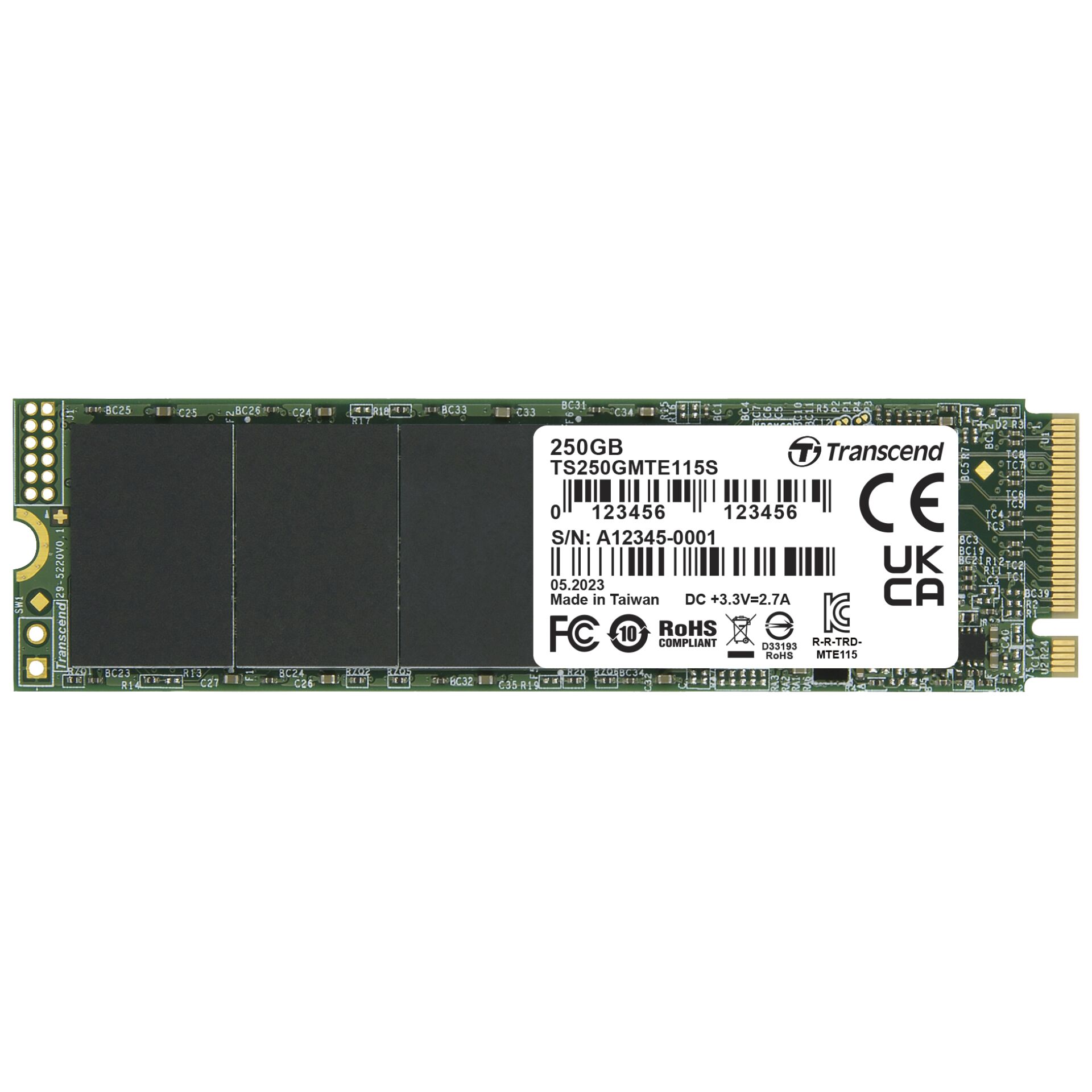 250 GB SSD Transcend MTE115S SSD, M.2/M-Key (PCIe 3.0 x4), lesen: 3200MB/s, schreiben: 1300MB/s SLC-Cached, TBW: 1