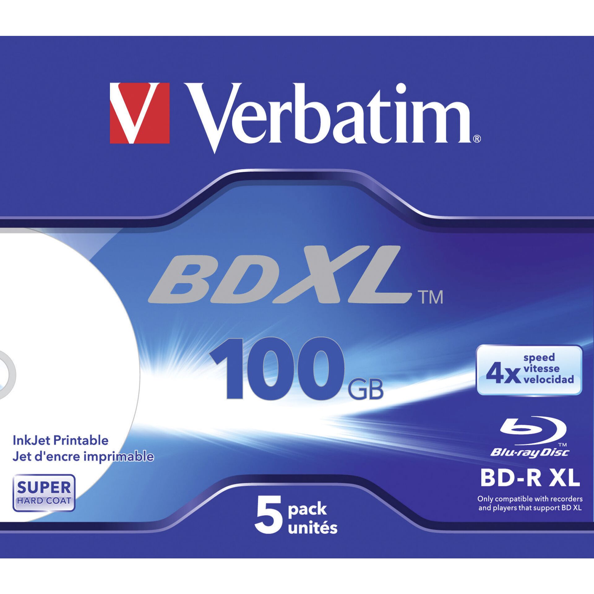 Verbatim BD-R XL 4x 5er 100GB Jewelcase Wide Inkjet printable