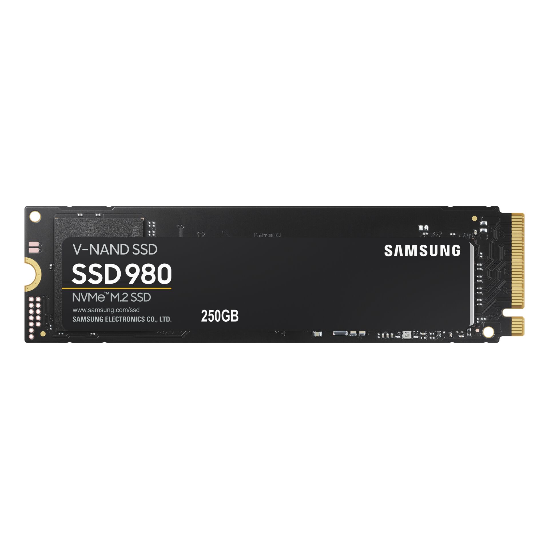 250 GB Samsung SSD 980, M.2/M-Key (PCIe 3.0 x4), lesen: 2900MB/s, schreiben: 1300MB/s SLC-Cached, TBW: 150TB