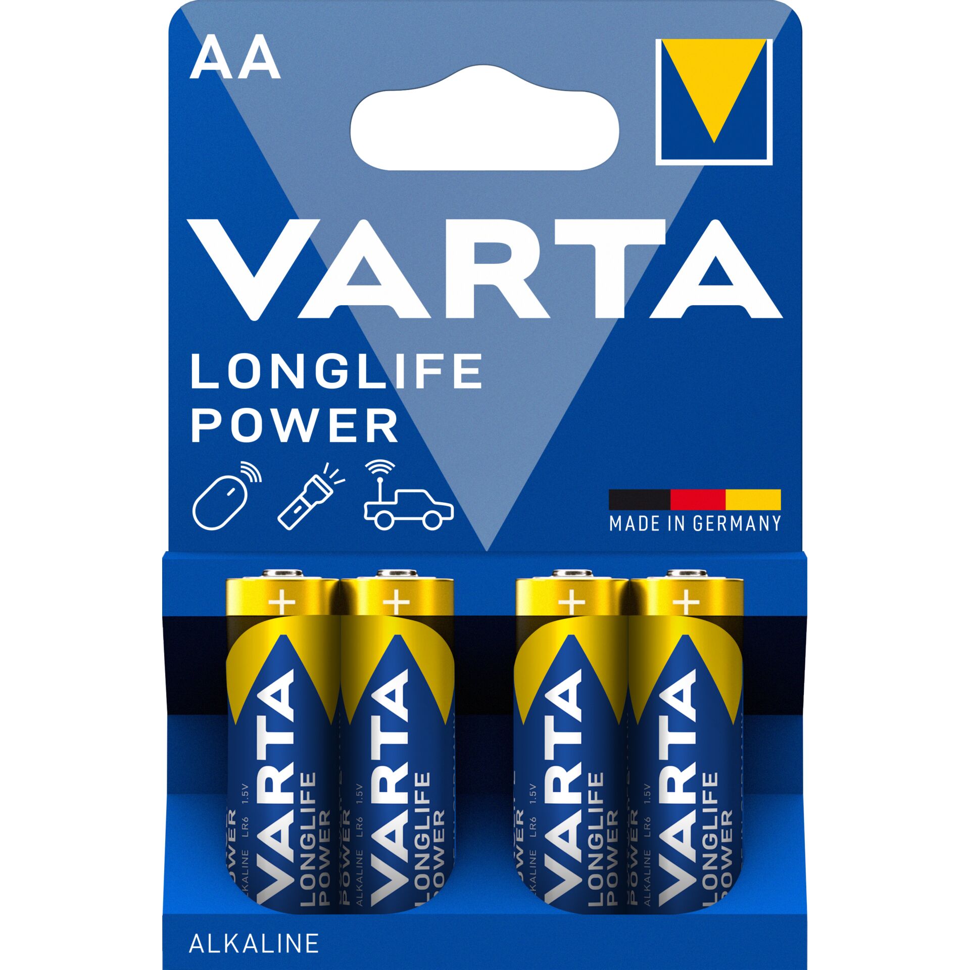 Varta Longlife Power Mignon AA, 4er-Pack Alkali Mangan 1.5V Batterien