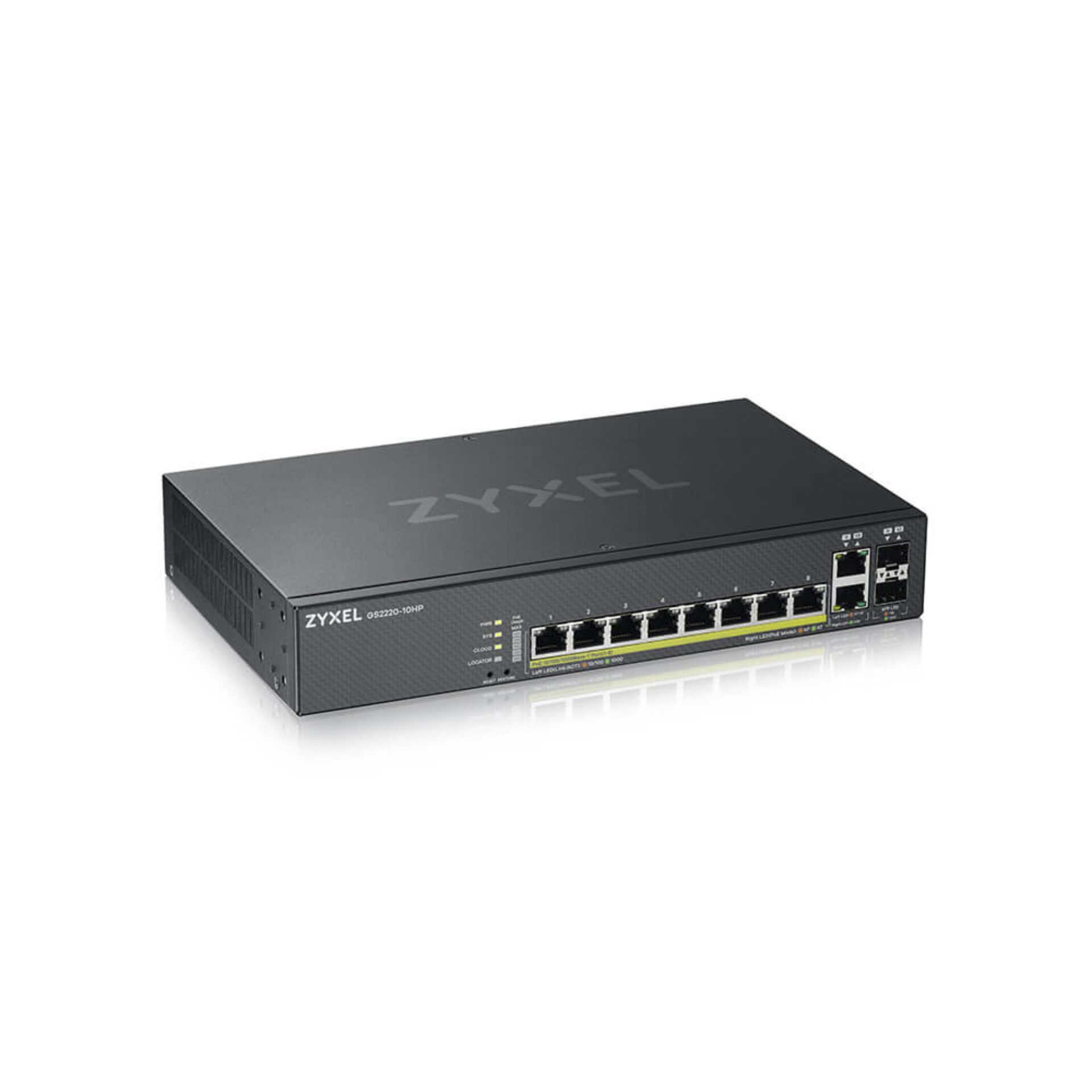 ZyXEL GS2220 Desktop Gigabit Managed Switch, 8x RJ-45, 2x RJ-45/SFP, 180W PoE+, Backplane: 20Gb/s