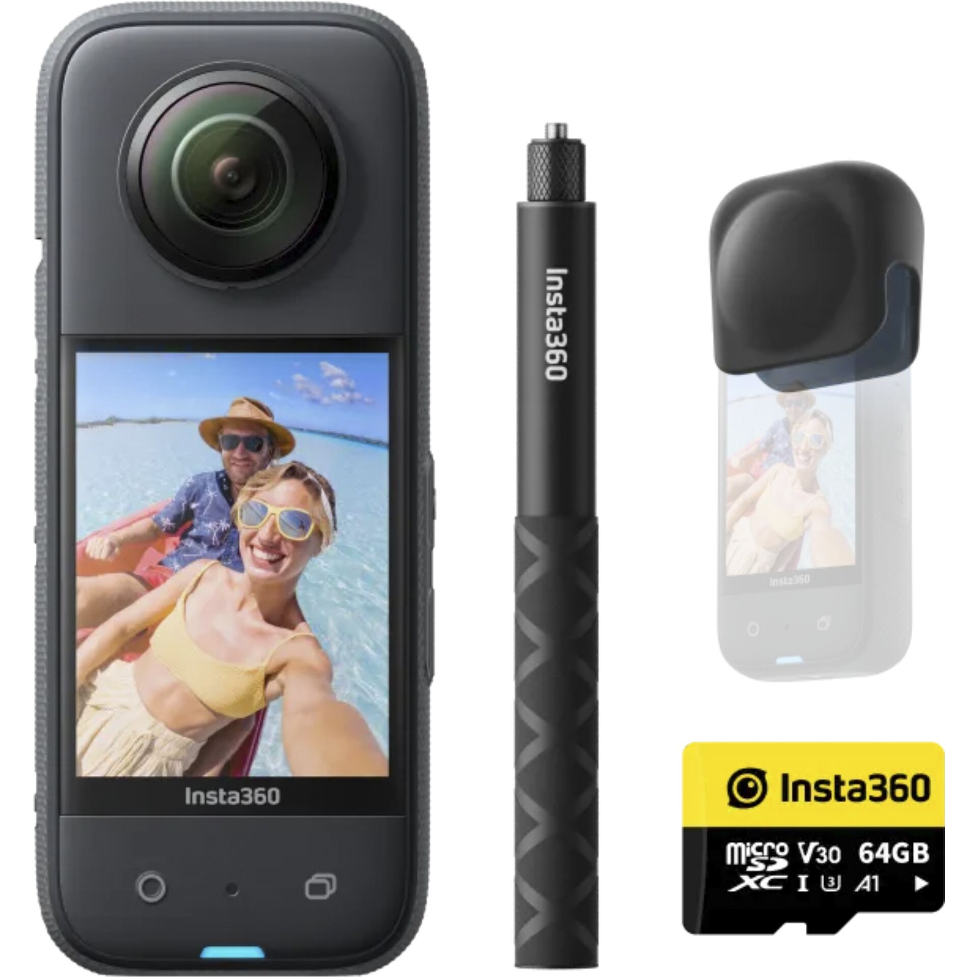 Insta360 X3 Auf Geht s Kit inkl. 114cm Stick, Kappe, 64GB micro-SD Karte