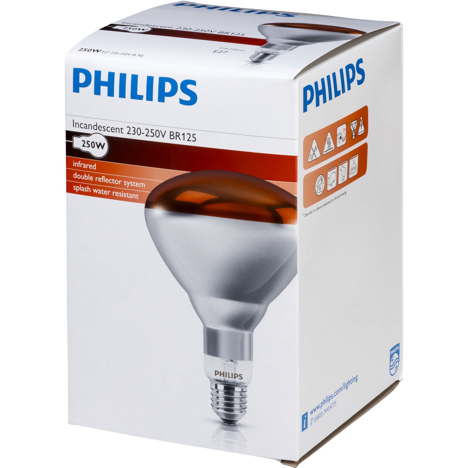 Philips Infrarotlampe BR125 IR 250W E27 230-250V Red