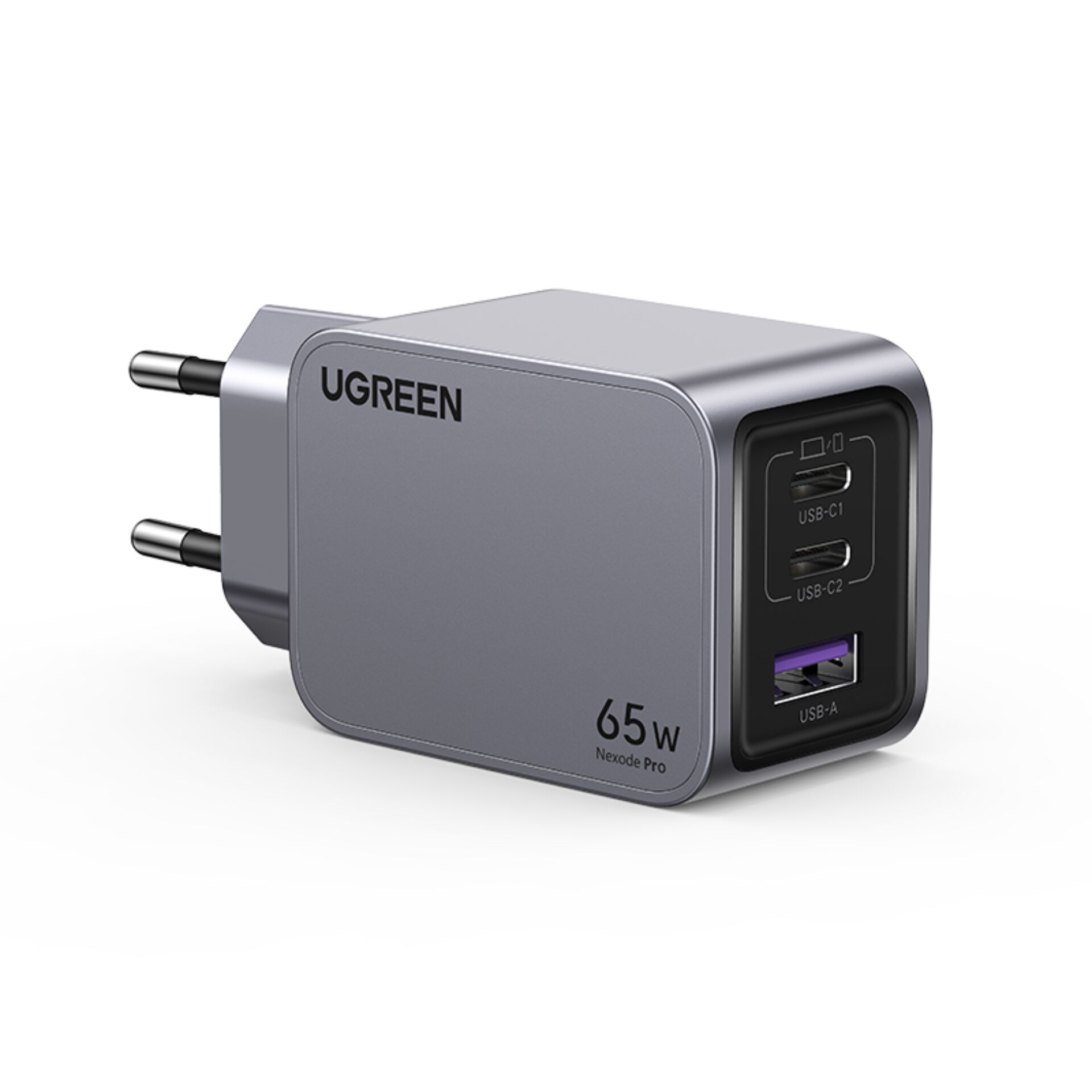 Ugreen Nexode Pro 65W USB-C Ladegerät 3-Ports Mini GaN Schnellladegerat schwarz/grau