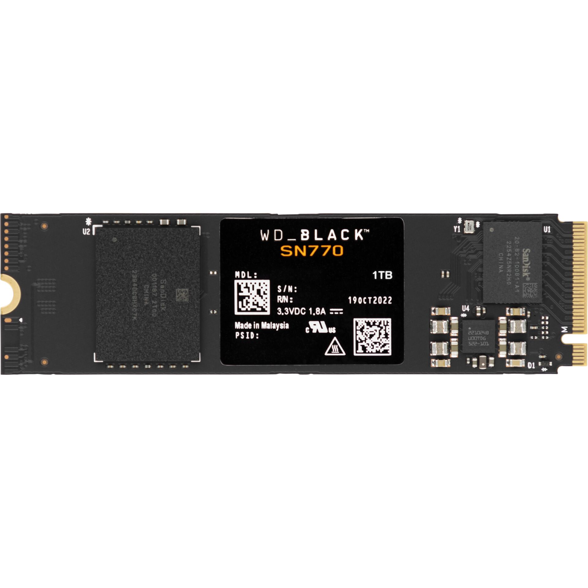 1.0 TB SSD Western Digital WD_BLACK SN770 NVMe SSD, M.2/M-Key, lesen: 5150MB/s, schreiben: 4900MB/s, TBW: 600TB