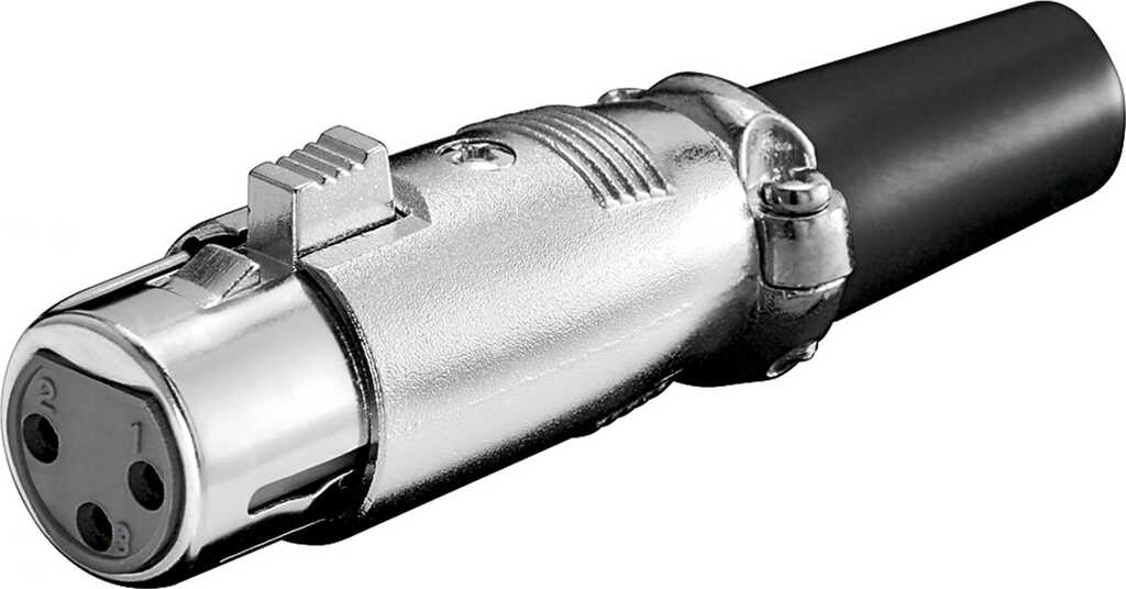 Goobay Mikrofonkupplung, XLR-Buchse (3-Pin), Verriegelung, geschraubter Zugentlastung, silber-schwarz