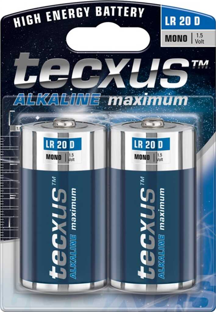 tecxus Alkalinebatterie D (Mono), LR20, 1,5 V - 2 Stück 