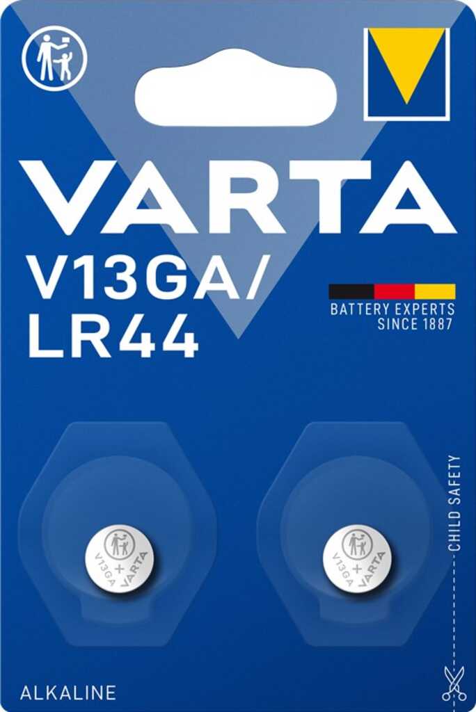 Varta V13GA LR44, Alkali, 1.5V, 2er-Pack Knopfzellen 