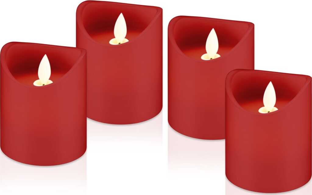 4er-Set LED Echtwachs Kerzen rot Ideal für den Adventskranz, Wunderschön und sicher