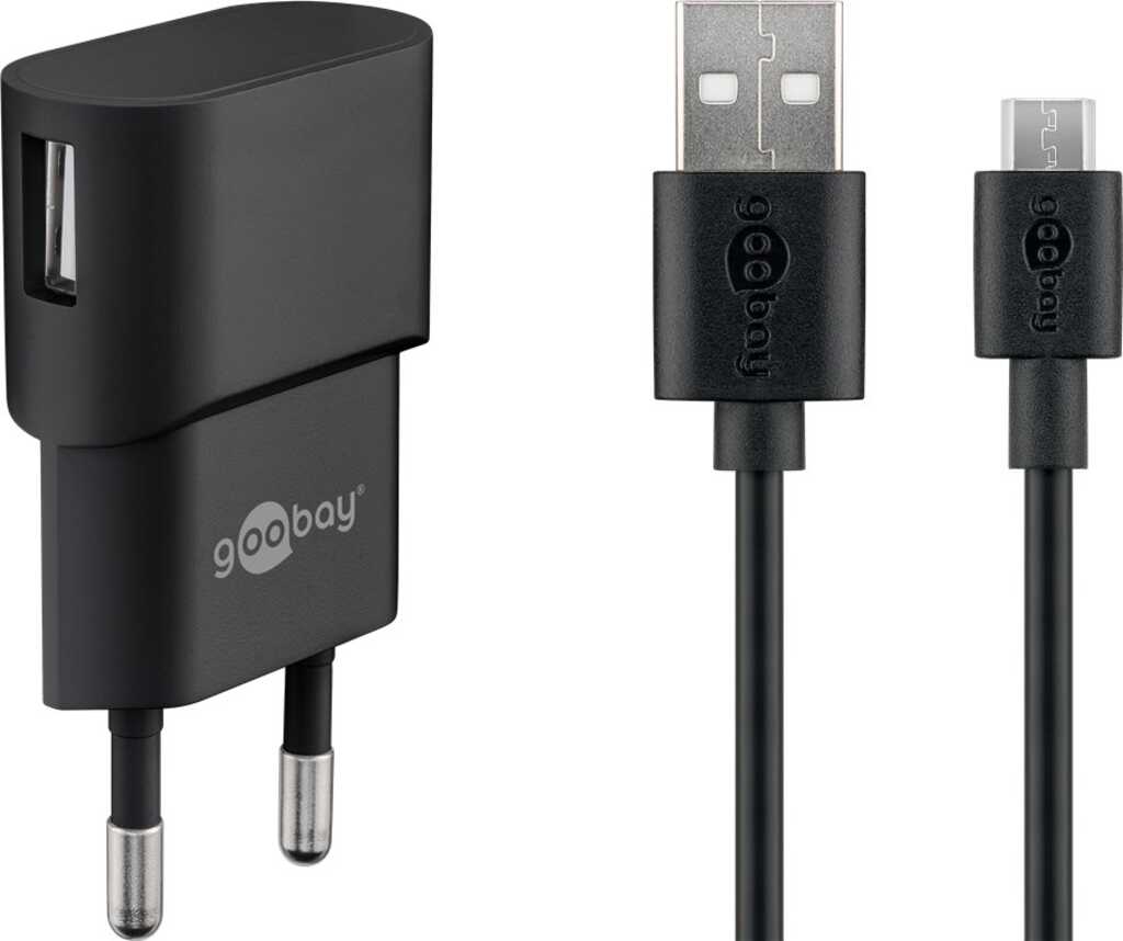 goobay 1,0A USB 2.0-Netzteil Set, schwarz, inkl. 1m Micro USB Kabel