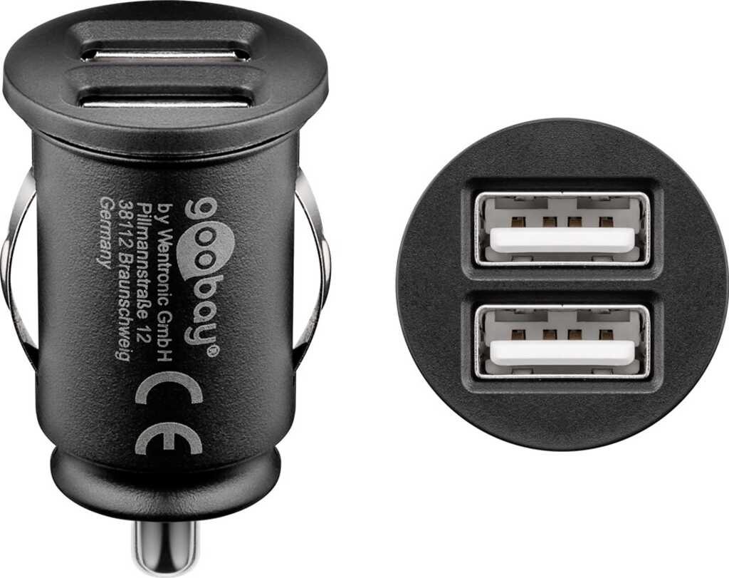 Goobay Dual-USB Auto-Ladegerät (15,5 W) Kfz-Ladeadapter mit 2x USB-Anschlüsse (15,5 W), schwarz