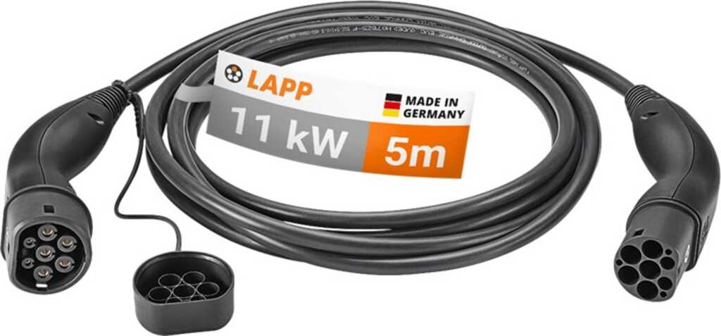 LAPP Ladekabel Typ 2, bis zu 11 kW, 5m, schwarz 20 A, 3-phasig, zum Laden von Hybrid- und Elektroautos
