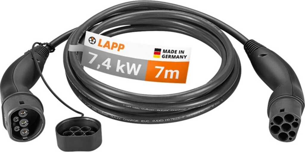 LAPP Ladekabel Typ 2, bis zu 7,4 kW, 7m, schwarz 32 A, 1-phasig, zum Laden von Hybrid- und Elektroautos
