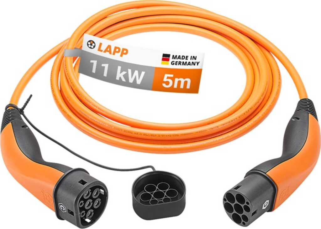 LAPP Ladekabel Typ 2, bis zu 11 kW, 5m, Orange 20 A, 3-phasig, zum Laden von Hybrid- und Elektroautos