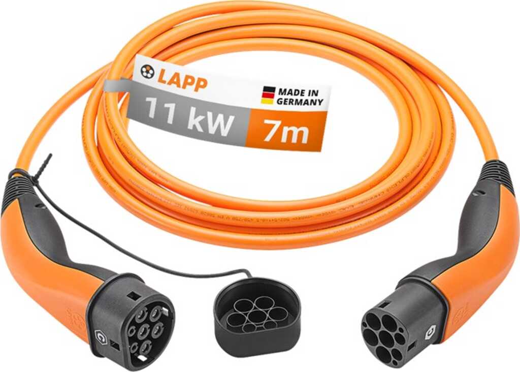 LAPP Ladekabel Typ 2, bis zu 11 kW, 7m, Orange 20 A, 3-phasig, zum Laden von Hybrid- und Elektroautos