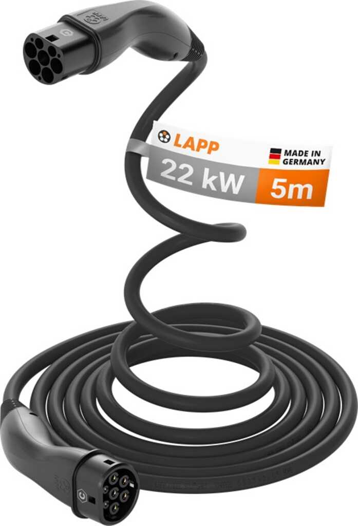 LAPP HELIX Ladekabel Typ 2, bis zu 22 kW, 5m, schwarz 32 A, 3-phasig, zum Laden von Hybrid- und Elektroautos