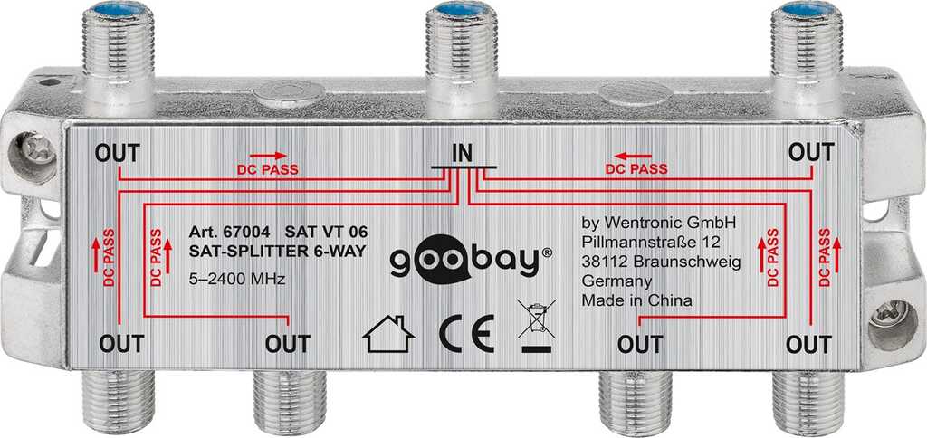 Goobay SAT-Verteiler, 6-fach für Satellitenanlagen 5 MHz - 2400 MHz