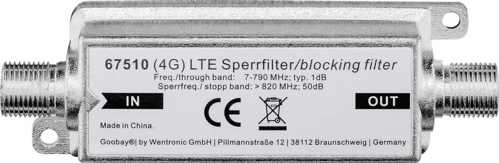 Goobay LTE/4G Sperrfilter, F-Buchse auf F-Buchse für störungsfreien DVB-T- / DVB-T2-HD-Empfang