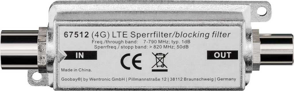 Goobay LTE/4G Sperrfilter, Koax-Stecker auf Koax-Buchse für störungsfreien DVB-T- / DVB-T2-HD-Empfang