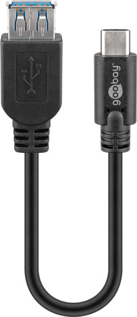 0,2m USB 3.0-Kabel, Typ-C auf Typ-A stecker/ buchse (5 Gbit/s/ 15 W) goobay, Sync & Charge, schwarz