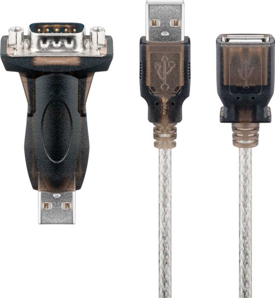1,5m Goobay USB seriell RS232 Konverter mini, Transparent USB 2.0-Stecker (Typ A) > D-SUB/RS-232-Stecker (9-polig)