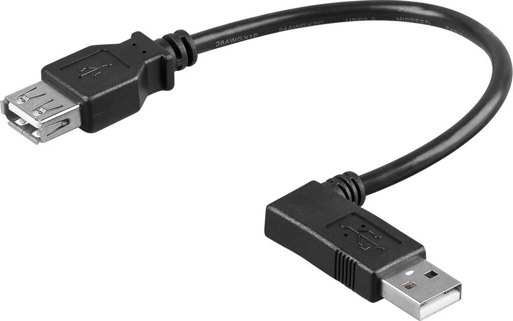 0,3m Goobay USB 2.0 Hi-Speed-Verlängerungskabel 90, schwarz USB 2.0-Buchse (Typ A) > USB 2.0-Stecker (Typ A) 90