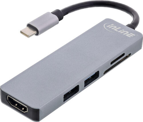 InLine Multifunktions-Hub + Card Reader, 2x USB-A 3.0, HDMI, SD Card, USB-C 3.0 [Stecker]
