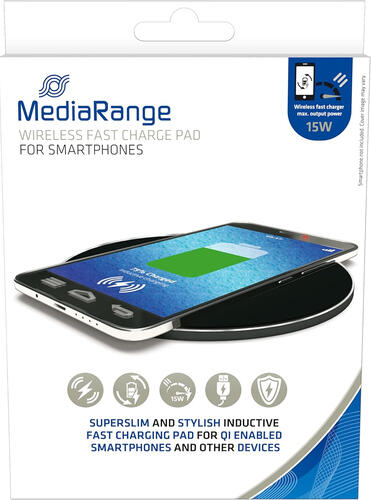 MediaRange MRMA118 Ladegerät für Mobilgeräte Smartphone Schwarz USB Kabelloses Aufladen Schnellladung Drinnen