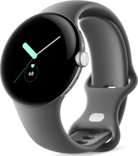 Google Pixel Watch (Wi-Fi) Polished Silver mit Sportarmband Charcoal
