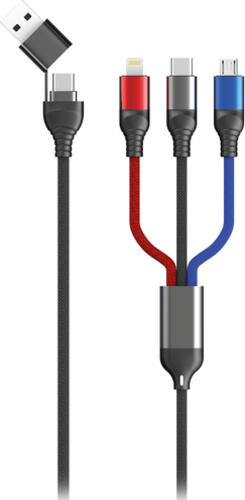 2GO 797361 USB Kabel 1,2 m USB A/USB C USB C/Micro-USB B/Lightning Schwarz, Blau, Grau, Rot