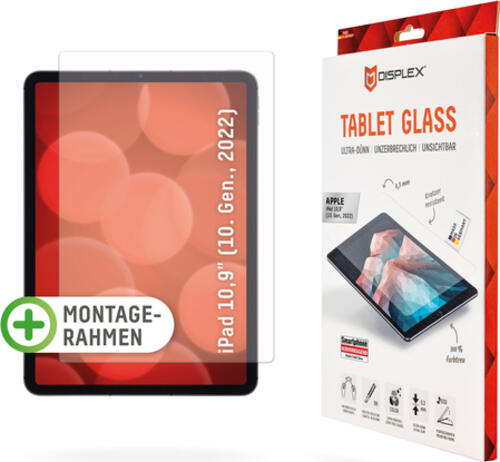 Displex Tablet Glass (9H) für Apple iPad 10,9 (10. Gen.), Eco-Montagerahmen L-Form, unzerbrechlich