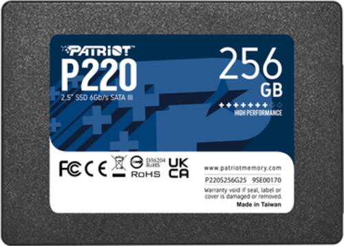 256 GB SSD Patriot P220, SATA 6Gb/s, lesen: 550MB/s, schreiben: 490MB/s, TBW: 120TB