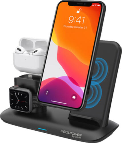 RealPower ChargeAIR All Desk Pro Smartphone, Smartwatch Schwarz USB Kabelloses Aufladen Drinnen