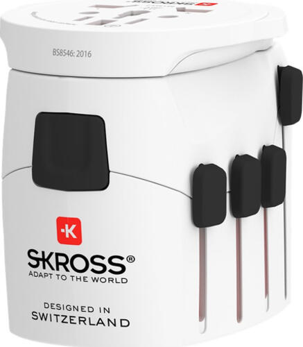 Skross World Adapter PRO - World geeignet für alle geerdeten und ungeerdeten Geräte (2- und 3-polig)