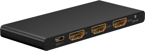 Goobay HDMI-Splitter 1 auf 2 (4K @ 60 Hz) teilt 1x HDMI-Eingangssignal auf 2x HDMI-Ausgänge auf