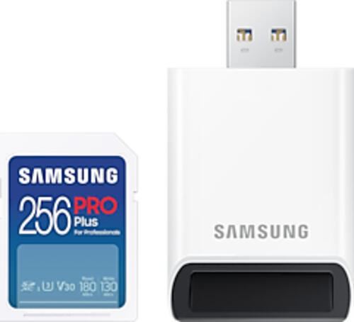 256 GB Samsung PRO Plus for Professionals SDXC  USB-Kit Speicherkarte, lesen: 180MB/s, schreiben: 130MB/s
