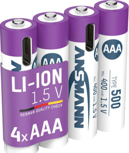1x4 Ansmann Lithium Akku Micro AAA 400mAh + Ladekabel 1311-0