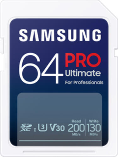 64 GB Samsung PRO Ultimate SDXC Speicherkarte, lesen: 200MB/s, schreiben: 130MB/s