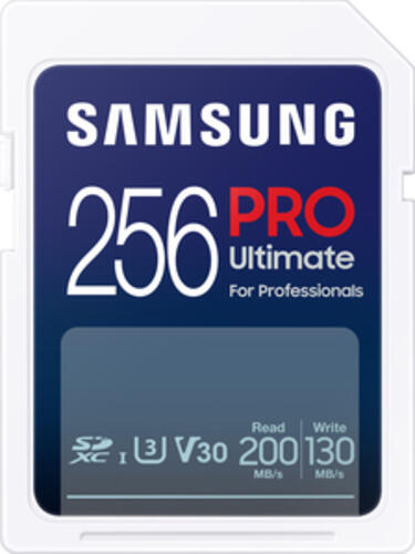 256 GB Samsung PRO Ultimate SDXC Speicherkarte, lesen: 200MB/s, schreiben: 130MB/s