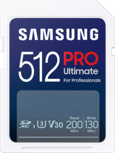 512 GB Samsung PRO Ultimate SDXC Speicherkarte, lesen: 200MB/s, schreiben: 130MB/s