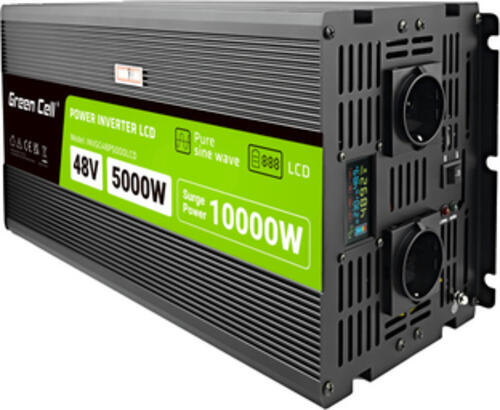 Green Cell Przetwornica napicia PowerInverter LCD 48 V 5000W/10000W Przetwornica samochodowa z wywietlaczem - czysty sinus 10 kVA Schwarz