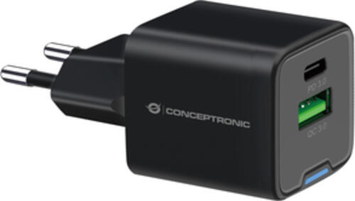 Conceptronic 2-Port 20W GaN USB-PD-Ladegerät, USB-C x 1, USB-A x 1, QC 3.0, PPS