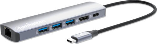 Manhattan 153959 laptop-dockingstation & portreplikator Kabelgebunden USB 3.2 Gen 1 (3.1 Gen 1) Type-C Silber