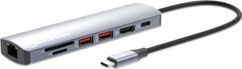 Manhattan 153966 laptop-dockingstation & portreplikator Kabelgebunden USB 3.2 Gen 2 (3.1 Gen 2) Type-C Silber