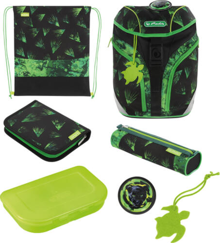 Herlitz SoftLight Plus Greenline Explorer Schulranzen-Set Junge Polyester Schwarz, Grün