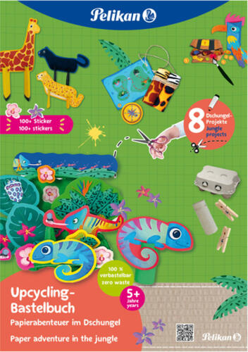 Pelikan Upcycling Bastelbuch mit Sticker, Dschungel A4 32 Seiten FSC