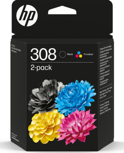 HP 308 2er-Pack Schwarz&sol;Cyan&sol;Magenta&sol;Gelb Original Druckerpatronen-Kombipackung